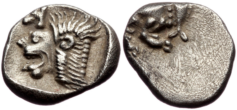 Mysia, Kyzikos AR Obol (Silver, 0,82g, 9mm) ca. 450-400 BC. 
Obv: Forepart of bo...