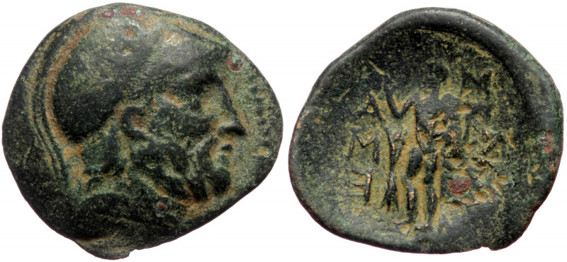 Pamphylia, Sillyum AE4.33g, 20mm) ca 300-200 BC
Obv: Helmeted head of Ares right...