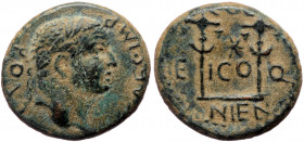 Lycaonia, Iconium, Titus as caesar (69-79), AE sssarion (Bronze, 19,3 mm, 5,72 g). 
Obv: [T CA]ES IMP PONT. laureate head of Titus to right. 
Rev: COL...