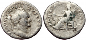 Vespasian (69-79), AR denarius (Silver, 19,1 mm, 3,05 g), Rome, 75. 
Obv: [IMP] CAESAR - VESPASIANVS AVG, laureate head of Vespasian right. 
Rev: PON ...