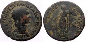 Domitian as caesar (81-96), AE sestertius (Bronze, 26,2 mm, 9,08 g), Rome, 81. Obv: IMP D CAES DIVI VESP AVG P M TR P P COS VII, laureate head right. ...