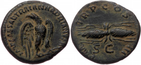 Hadrian (117-138) AE Quadrans (Bronze 3,08g 18mm) Rome,128-129 
Obv: IMP CAESAR TRAIAN HADRIANVS AVG, eagle standing right, head left. 
Rev: P M TR P ...