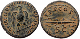 Hadrian (117-138) AE Quadrans (Bronze 2,74g 18mm) Rome, 128-129 
Obv: IMP CAESAR TRAIAN HADRIANVS AVG, eagle standing right, head left. 
Rev: P M TR P...