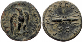 Hadrian (117-138) AE Quadrans (Bronze 2,39g 18mm) Rome, 128-129 
Obv: IMP CAESAR TRAIAN HADRIANVS AVG, eagle standing right, head left. 
Rev: P M TR P...