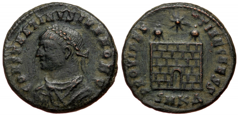 Constantine II (Caesar, 317-337) Æ follis (Bronze, 3.16g, 18mm) Cyzicus, under C...