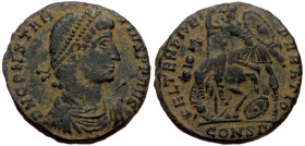 Constantius II (337-361) Æ follis ((Bronze 5,26g 21mm) Constantinople, 351-355. 
Obv: DN CONSTANTIVS PF AVG, pearl-diademed, draped, and cuirassed bus...