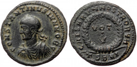 Constantine II as caesar (316-337), Thessalonika, AE follis (Bronze, 20,3 mm, 2,88 g), struck under Constantine I, 321. 
Obv: CONSTANTINVS IVN NOB C, ...