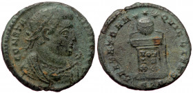 Constantine II as caesar (316-337), AE follis (Bronze, 18,6 mm, 2,15 g), Treveri (Trier), 323. 
Obv: CONSTAN - TINVS AVG, laureate bust right, wearing...