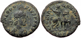 Theodosius I (379-395), Cyzicus, AE follis (Bronze, 17,2 mm, 2,22 g). Obv: D [N T]HEODO - SIVS P F AVG, diademed, draped, and cuirassed bust of Theodo...