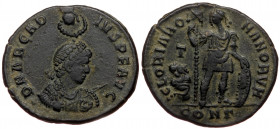 Arcadius (383-395) Ӕ Follis (Bronze 5,10g 21mm) Constantinople, 383-388. 
Obv: D N ARCADIVS P F AVG, pearl-diademed, draped and cuirassed bust right, ...