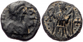 Vandals, Pseudo-Imperial coinage AE nummus (Bronze 0,77g 9mm) ca. 440-490. Carthage mint?. 
Obv: grabled legend, laureate and draped bust right 
Rev: ...