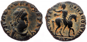 Honorius (393-423), AE follis (Bronze, 15,1 mm, 1,96 g), Antiochia, 392-395. 
Obv: D N HONORIVS P F AVG, pearl-diademed, draped and cuirassed bust of ...