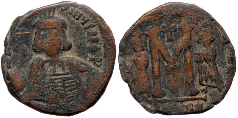 Constantine IV Pogonatus (668-685) with Heraclius and Tiberius, AE follis (Bronz...