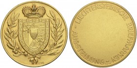 LIECHTENSTEIN
Franz Josef II. 1938-1989. Vergoldete Silbermedaille o. J. Auf die Liechtensteinische Briefmarken-Ausstel­lung. Stempel von Huguenin. G...
