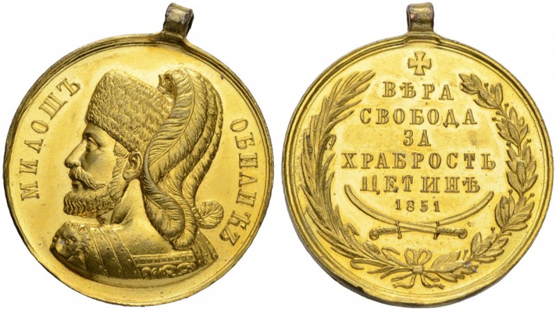MONTENEGRO
Medaillen. Vergoldete Bronzemedaille 1851. Unsigniert. Brustbild nac...