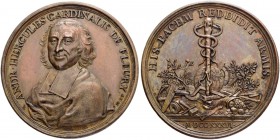 POLEN
August III. 1733-1763. Bronzemedaille 1736. Auf den französischen Premierminister Kardinal de Fleury und den Waffenstillstand von Wien, der den...
