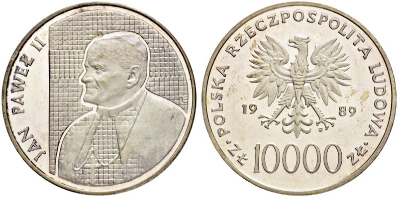 POLEN
Republik. 10000 Zlotych 1989. Papst Johannes Paul II. 31.44 g. Parchimowi...