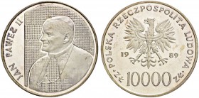 POLEN
Republik. 10000 Zlotych 1989. Papst Johannes Paul II. 31.44 g. Parchimowicz 369. KM 189 a. Polierte Platte. FDC / Choice Proof. (~€ 105/~US$ 12...