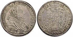 RDR / ÖSTERREICH
Rudolf II., Kaiser des Heiligen Römischen Reiches von 1576-1612. Taler 1605, Ensisheim. Löwenkopfschulter. 28.25 g. Klemesch 83. Mos...