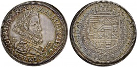 RDR / ÖSTERREICH
Rudolf II., Kaiser des Heiligen Römischen Reiches von 1576-1612. Taler 1606, Ensisheim. Löwenkopfschulter. 28.26 g. Klemesch 97. Mos...