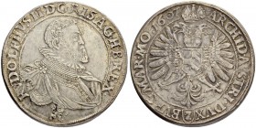 RDR / ÖSTERREICH
Rudolf II., Kaiser des Heiligen Römischen Reiches von 1576-1612. Doppeltaler 1607, Kuttenberg. Münzmeister David Enderle. 56.75 g. D...