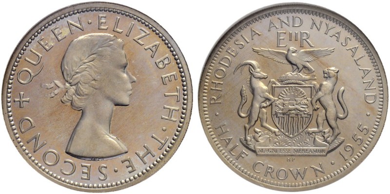 RHODESIEN & NYASALAND
1/2 Crown 1955. Kupfer-Nickel / Copper-Nickel. KM 7. Sehr...