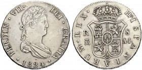 SPANIEN
Königreich. Fernando VII. 1808-1833. 8 Reales 1824, AJ-Madrid. 26.81 g. Cayon 16094. Gutes sehr schön / Good very fine. (~€ 85/~US$ 105)