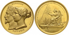 TÜRKEI
Abdul Mejid, 1839-1861. Vergoldete Bronzemedaille 1854. Auf den Sieg der Alliierten am Schwarzen Meer und an der Donau im Krimkrieg. Stempel v...