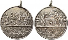 UNGARN
Kremnitz. Silbermedaille 1554. Stempel von Chistoph Fueszl. Moses schlägt vor dem Volk Wasser aus einem Felsen, darunter fünf Zeilen Schrift. ...