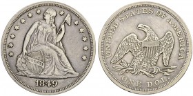 USA
1 Dollar 1849, Philadelphia. 26.68 g. Gutes sehr schön / Good very fine. (~€ 425/~US$ 525)