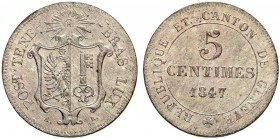 SCHWEIZ - GENF / GENÈVE
Stadt und Kanton Genf. 5 Centimes 1847. 2.02 g. D.T. 286. HMZ 2-367b. FDC / Uncirculated. (~€ 85/~US$ 105)