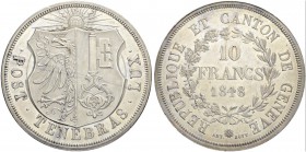 SCHWEIZ - GENF / GENÈVE
Stadt und Kanton Genf. 10 Francs 1848. 52.0 g. D.T. 279a. HMZ 2-363a. Sehr selten. Nur 385 Exemplare geprägt / Very rare. Onl...