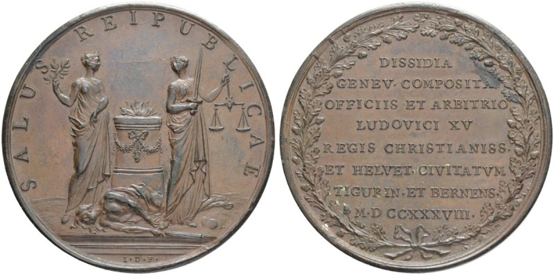 SCHWEIZ - GENF / GENÈVE
Medaillen. Kupfermedaille 1738. Auf die Belagerung der ...