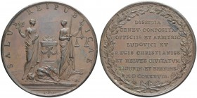 SCHWEIZ - GENF / GENÈVE
Medaillen. Kupfermedaille 1738. Auf die Belagerung der Inneren Unruhen von 1737-1738. 72.57 g. Schweizer Medaillen 1533. Selt...