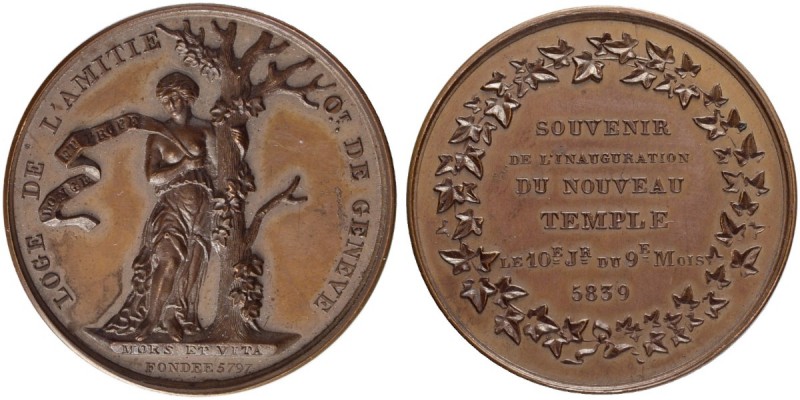 SCHWEIZ - GENF / GENÈVE
Medaillen. Kupfermedaille 1839. Loge de l'amitié OT. de...