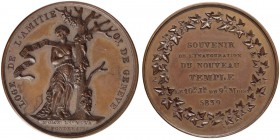 SCHWEIZ - GENF / GENÈVE
Medaillen. Kupfermedaille 1839. Loge de l'amitié OT. de Genève. 23.65 g. Sehr selten / Very rare. Fast FDC / About uncirculat...