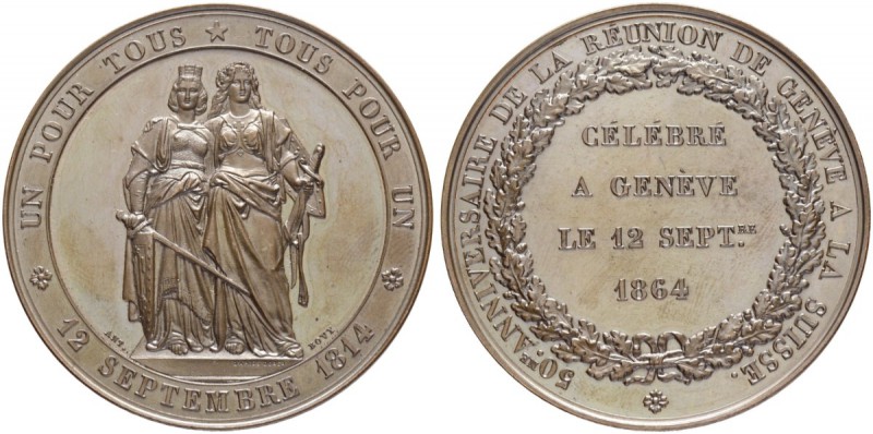 SCHWEIZ - GENF / GENÈVE
Medaillen. Kupfermedaille 1864. 50 Jahre Vereinigung Ge...