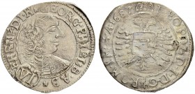 SCHWEIZ - GRAUBÜNDEN
Haldenstein, Herrschaft. Georg Philipp von Schauenstein, 1671-1695. 6 Kreuzer 1687, Haldenstein. Variante: Rv. mit fünffeldigem ...