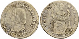 SCHWEIZ - GRAUBÜNDEN
Misox. Johann Franz Trivulzio, 1518-1549. Testone o. J., Roveredo. Variante mit langem Haar. Rv. Sitzernder hl. Blasius. 8.84 g....