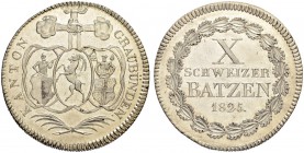 SCHWEIZ - GRAUBÜNDEN
Graubünden, Kanton. 10 Batzen 1825. Gerippter Rand. 7.33 g. D.T. 178. HMZ 2-603a. Leicht gereinigt / Slightly cleaned. Vorzüglic...