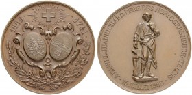 SCHWEIZ - NEUENBURG / NEUCHÂTEL
Medaillen des Kantons. Bronzemedaille 1888. Auf die Einweihung des Denkmals von Daniel Jeanrichard. Stempel von Hugue...