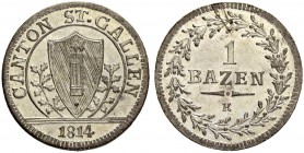 SCHWEIZ - ST. GALLEN
St. Gallen, Stadt und Kanton. Batzen 1814. 2.75 g. D.T. 169e. HMZ 2-916i. FDC / Uncirculated. (~€ 85/~US$ 105)