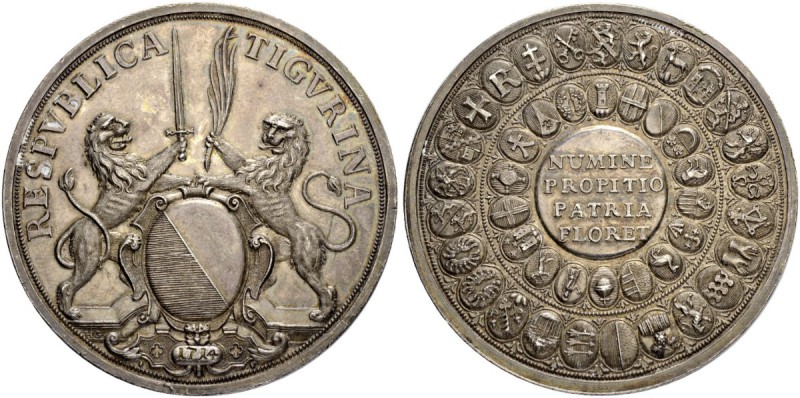 SCHWEIZ - ZÜRICH
Medaillen. Silberne Verdienstmedaille 1714. Sogenannter Wappen...
