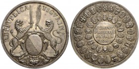 SCHWEIZ - ZÜRICH
Medaillen. Silberne Verdienstmedaille 1714. Sogenannter Wappentaler. Von zwei Löwen flankiertes Stadtwappen. Darunter auf einer Kart...
