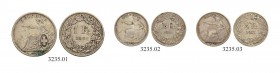 SCHWEIZ - EIDGENOSSENSCHAFT
1/2 Franken 1851 A, Paris (2). 1 Franken 1861 B, Bern. Unterschiedlich erhalten / Various conditions. (3) (~€ 85/~US$ 105...
