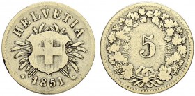 SCHWEIZ - EIDGENOSSENSCHAFT
5 Rappen 1851 BB, Strassburg. 1.64 g. Divo 17. HMZ 2-1211d. Selten / Rare. Fast sehr schön / About very fine. (~€ 170/~US...