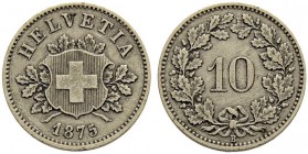 SCHWEIZ - EIDGENOSSENSCHAFT
10 Rappen 1875 B, Bern. 2.54 g. Divo 53. HMZ 2-1209e. Selten / Rare. Gutes sehr schön / Good very fine. (~€ 425/~US$ 525)...
