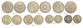SCHWEIZ - EIDGENOSSENSCHAFT
2 Franken 1901. Dazu: 5 Franken 1890, 1909 & 1939. Interessantes Lot von total 7 Münzen. Unterschiedlich erhalten / Vario...