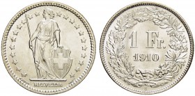SCHWEIZ - EIDGENOSSENSCHAFT
1 Franken 1910 B, Bern. 4.99 g. Divo 267. HMZ 2-1204t. FDC / Uncirculated. (~€ 45/~US$ 55)