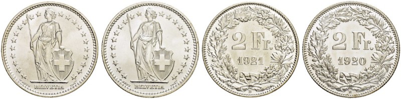 SCHWEIZ - EIDGENOSSENSCHAFT
2 Franken 1920 B, Bern. 2 Franken 1921 B, Bern. Div...